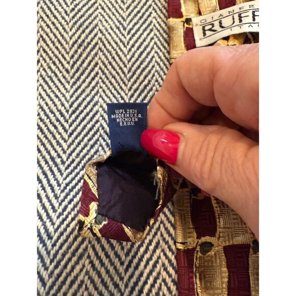 Gianfranco Ruffini Italy Geometric Silk Tie Red & Gold Pattern - Picture 5 of 5